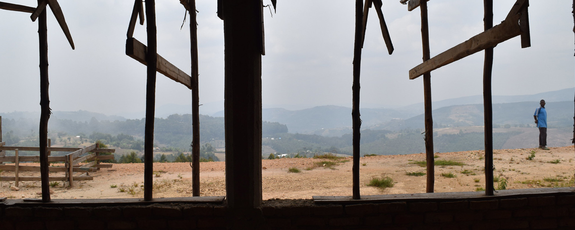 a view out the windows of the bugarama health clinic over the valley