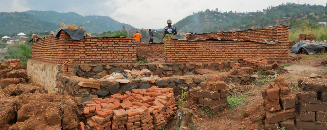 building a house from handmade bricks in Burundi
