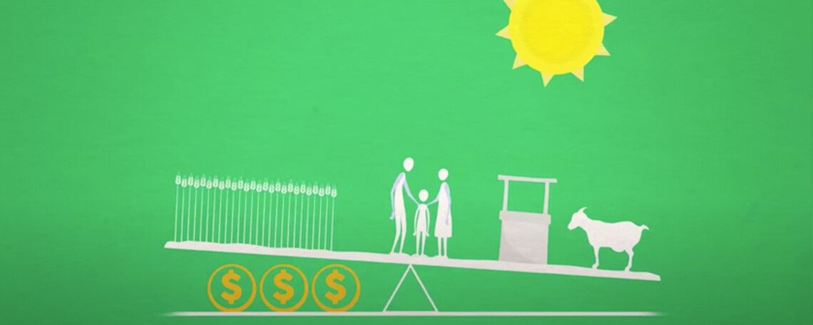 a diagram of a family on a set of scales to explain microfinance
